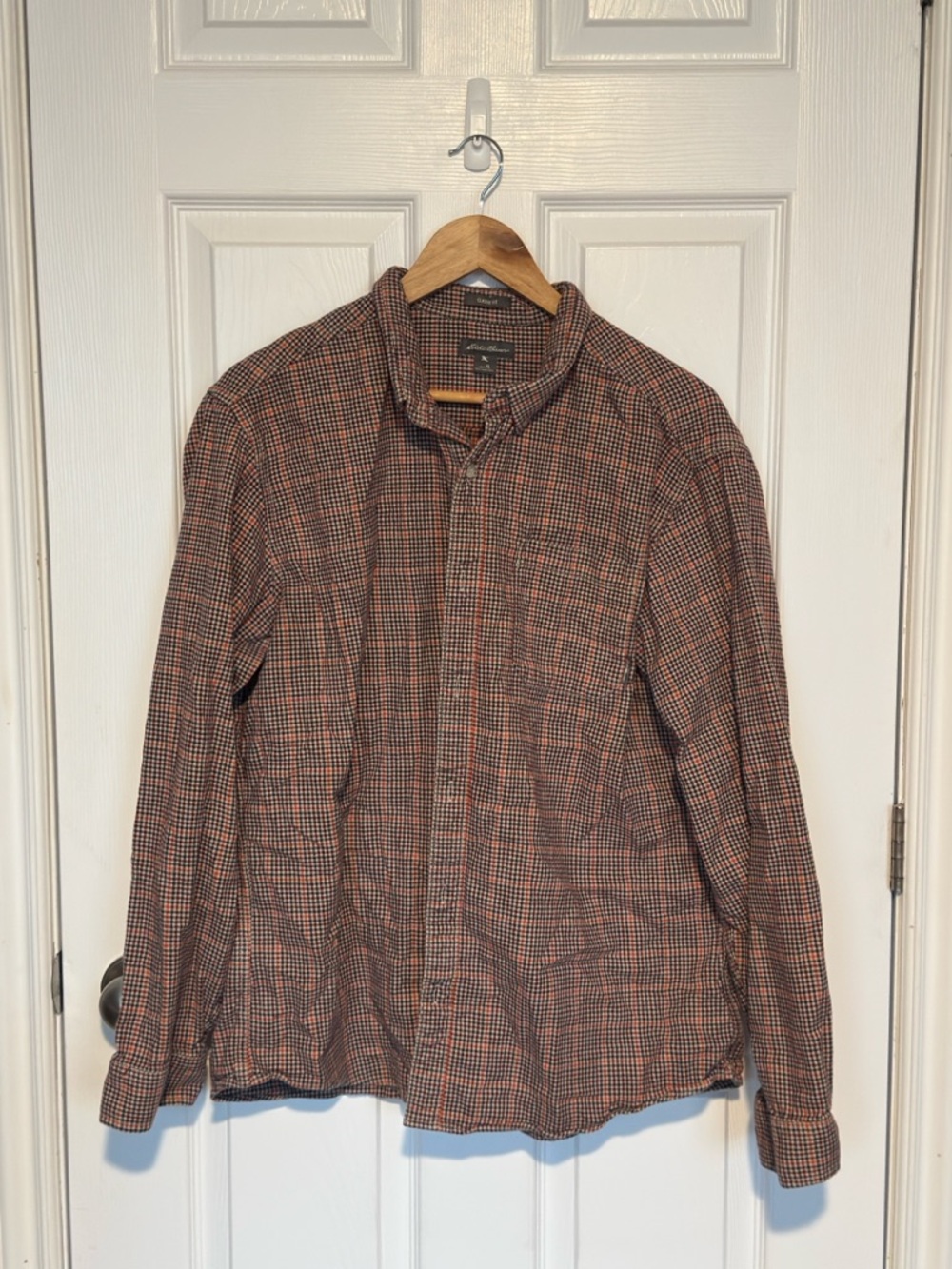 Eddie Bauer Men's Long-Sleeve Plaid Button-Down Shirt - Orange and Blue